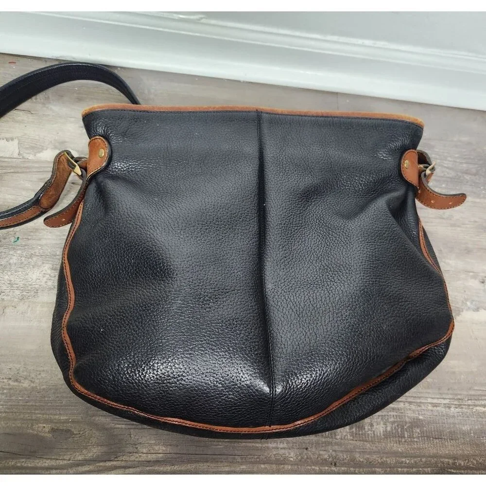 Earthbags Large Black & Brown Leather Tote / Messenger Bag